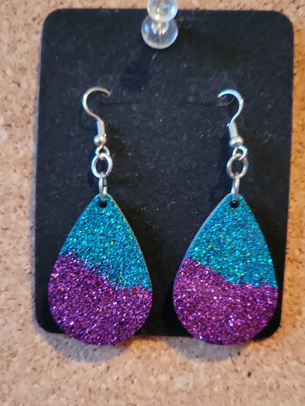Teardrop Glitter Dangle Earrings in Teal and Purple - Women Jewelry